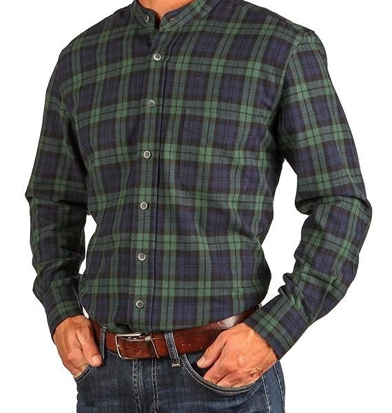 The Celtic Ranch Traditional Irish Grandfather, Men's Casual Long Sleeve Banded Collar Button Down Collarless Dress Shirt