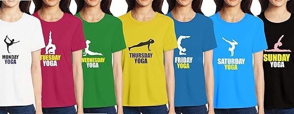 Pooplu Women's Regular Fit Yoga Combo Cotton Graphic Printed Round Neck Half Sleeves Pack of 7 Multicolour Yoga T Shirt.Yoga, Exercise, Gym, Fitness Pootlu Tshirts