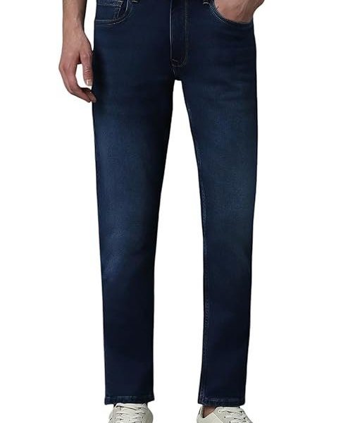 Louis Philippe Men's Tapered Fit Mid Rise Comfy All Day Comfort Jeans