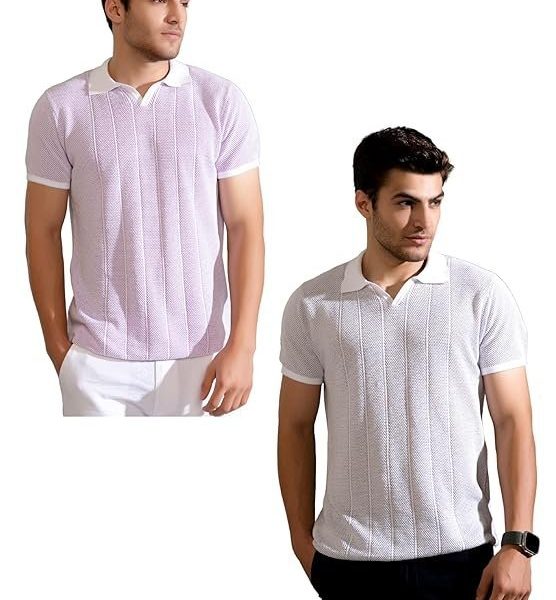 The Tie Hub Men's Regular Fit Flat Knit Polo T-Shirt | Polo T Shirts for Men (Pack of 2)