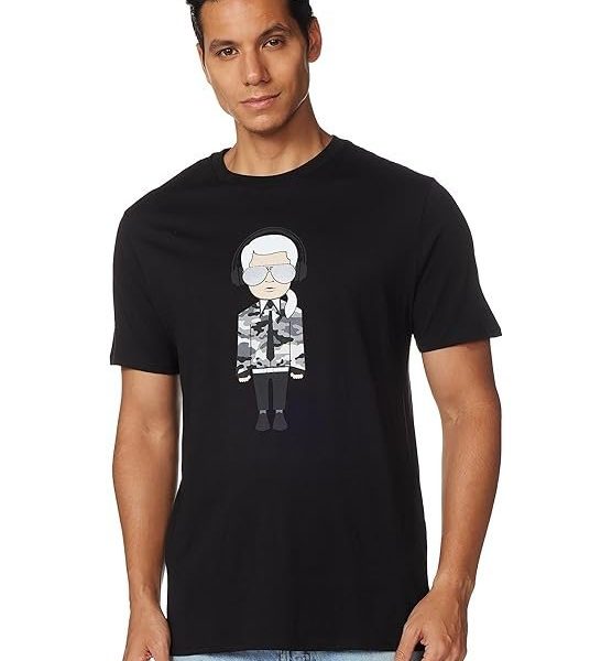 Karl Lagerfeld Paris Reflective T, Karl Character with Headphones Short Sleeve Crew Neck Men’s Shirt
