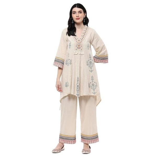 BIBA Women Cotton Anarkali Dyed Suit Set